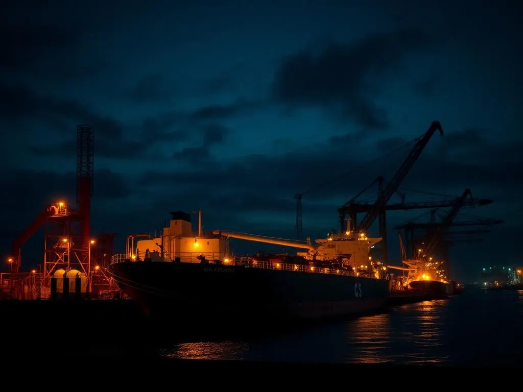 Energy Boost operations — marine fuel terminal at dusk